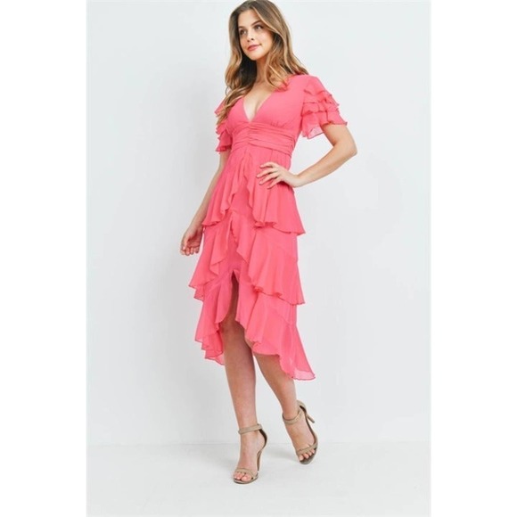 the clothing company Dresses & Skirts - Fuchsia Ruffle Frill Midi Dress M